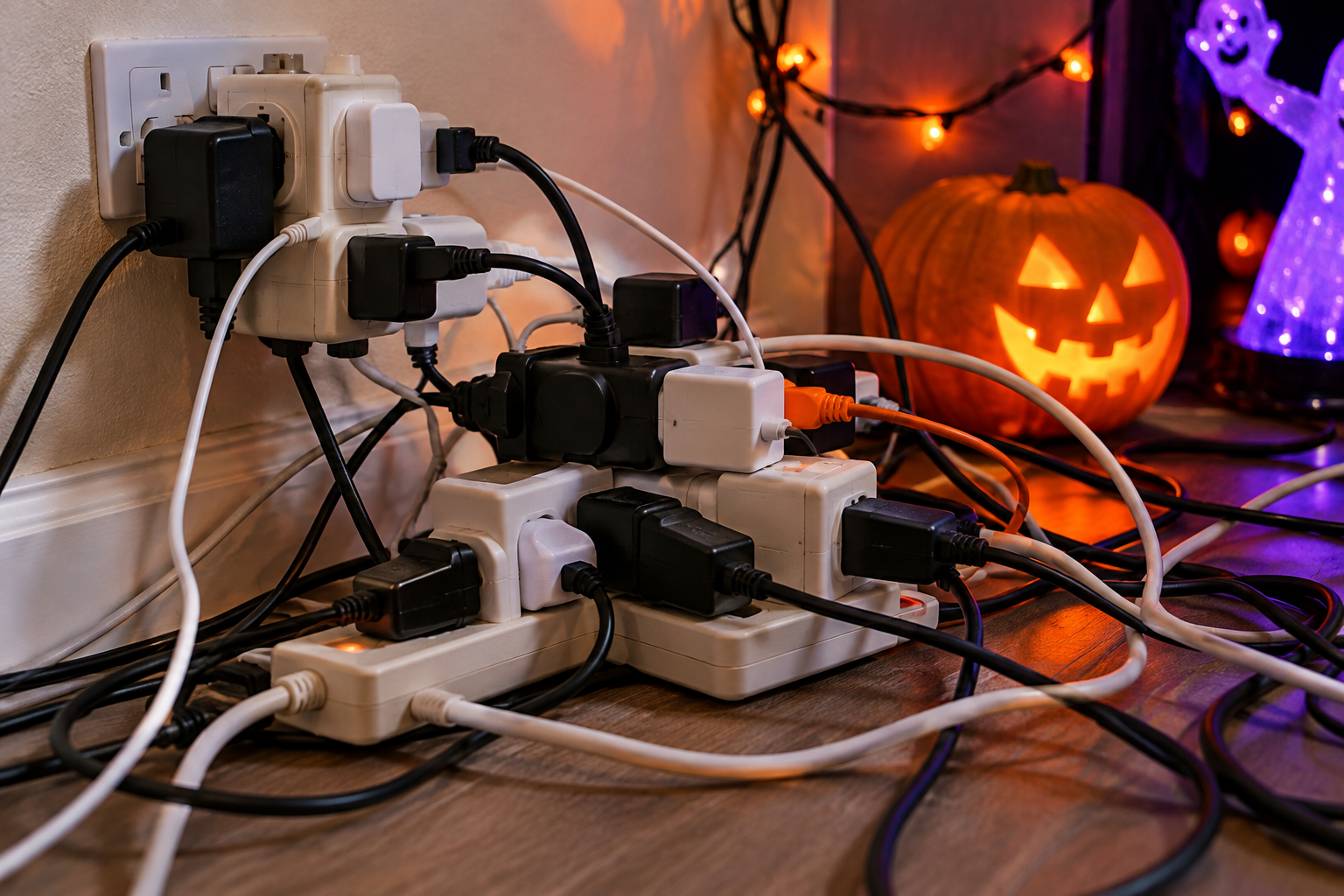Halloween electrical safety starts with avoiding overloaded sockets and extension leads. Discover simple ways to use Halloween lights, inflatables and outdoor decorations safely.
